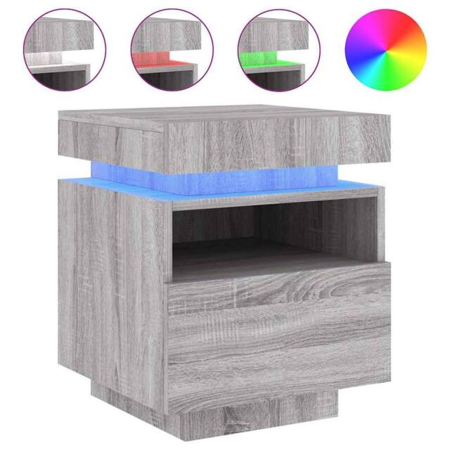 Berkfield Home Bedside Cabinet with LED Lights Grey Sonoma 40x39x48.5 cm - image 1