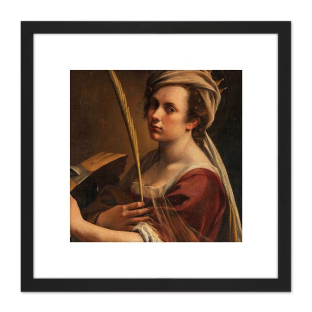 Artery8 Artemisia Gentileschi Self Portrait 8X8 Inch Square Wooden Framed Wall Art Print Picture with Mount in Black - image 1