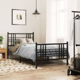Berkfield Home Metal Bed Frame without Mattress with Footboard Black 100x200cm - Size: 100x200 cm - thumbnail 1