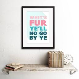 "Wee Blue Coo Scottish Phrase No Go By Ye Fate Scotland Language Framed Art Print in Blue - Size: W12"" x H16""" - thumbnail 2