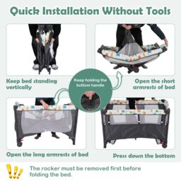 Costway 5-in-1 Baby Bassinet Bedside Sleeper Portable Pack & Play-Grey in Grey - thumbnail 6
