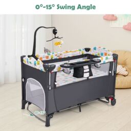 Costway 5-in-1 Baby Bassinet Bedside Sleeper Portable Pack & Play-Grey in Grey - thumbnail 2