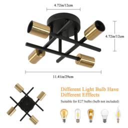 Pheashine Retro Ceiling Lamp Black & Gold 28x28x15 E27 - thumbnail 4