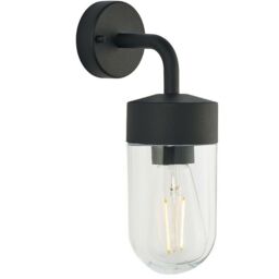 Loops IP44 Outdoor Wall Light Curved Matt Black & Glass Shade Mini Nautical Lantern - thumbnail 1