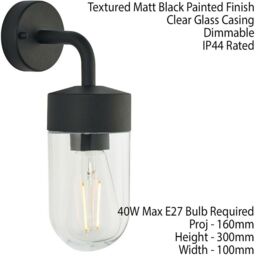 Loops IP44 Outdoor Wall Light Curved Matt Black & Glass Shade Mini Nautical Lantern - thumbnail 2