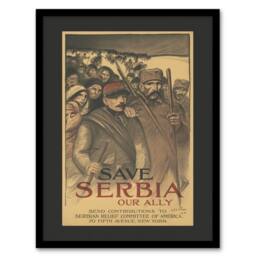 Artery8 Save Serbia Our Ally WWI Propaganda Steinlen Framed Wall Art Print in Brown - Size: A4 - thumbnail 1