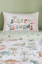 Catherine Lansfield 'Brushed Sleepy Saurus Dino' Cotton Reversible Duvet Cover Set in Cream - Size: Double - thumbnail 3