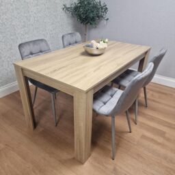 KOSY KOALA Oak Effect Dining Table Set With 4 Grey Velvet Chairs Dining Room Furniture in Brown - thumbnail 1
