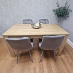 KOSY KOALA Oak Effect Dining Table Set With 4 Grey Velvet Chairs Dining Room Furniture in Brown - thumbnail 5