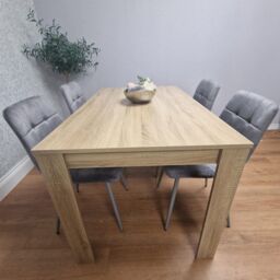 KOSY KOALA Oak Effect Dining Table Set With 4 Grey Velvet Chairs Dining Room Furniture in Brown - thumbnail 2