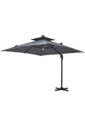 H&O Direct Outdoor 3m Square Cantilever Garden Parasol with LED Light in Dark Grey - thumbnail 4