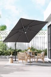 H&O Direct Outdoor 3m Square Cantilever Garden Parasol with LED Light in Dark Grey - thumbnail 2