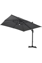 H&O Direct Outdoor 3m Square Cantilever Garden Parasol with LED Light in Dark Grey - thumbnail 3