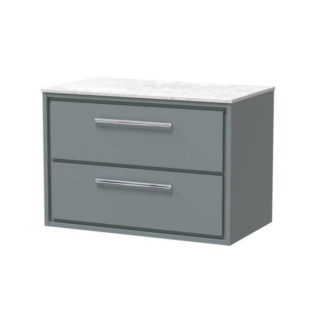 Balterley 800mm Wall Hung 2-Drawer Vanity with Marble Worktop - Coastal Grey