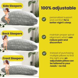 Brightr Sleep 2 pack MoonHug Adjustable Memory Foam pillow with cut out in Grey - thumbnail 3