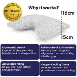 Brightr Sleep 2 pack MoonHug Adjustable Memory Foam pillow with cut out in Grey - thumbnail 9