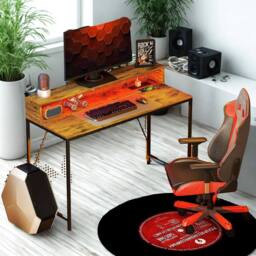 FURNOS Industrial 120CM Computer Desk With USB Outlets & LED Lights in Brown - thumbnail 5