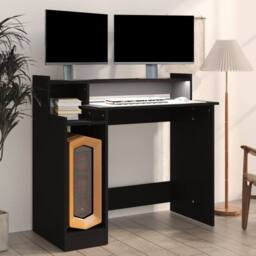 Berkfield Home Desk with LED Lights Black 97x45x90 cm Engineered Wood - Size: 97 x 45 x 90 cm - thumbnail 6