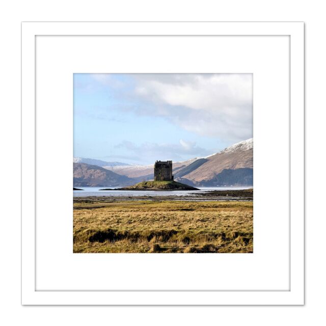 Artery8 Andrewmckie Loch Laich Castle Stalker Scotland Photo 8X8 Inch Square Wooden Framed Wall Art Print Picture with Mount in White - image 1