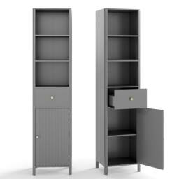 Costway 170cm Tall Wooden Bathroom Cabinet Narrow Floor Cabinet w/Fluted Door in Grey - thumbnail 6