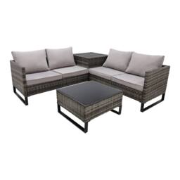 Alivio 4-Piece Rattan Patio Furniture Set with Corner Sofa, Cushioned Seating & Glass Coffee Table in Grey - Size: 130 cm x 60 cm - thumbnail 9