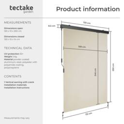 tectake Vertical Awning Eloise in Beige - Size: 120 cm x 250 cm - thumbnail 6