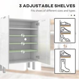 Nordara High Gloss Shoe Storage Cabinet with Soft Close Hinges Adjustable in White - Size: 100 cm x 15 cm - thumbnail 6