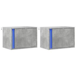 Berkfield Home Wall-mounted Bedside Cabinets with LED Lights 2 pcs Concrete Oak in Grey - thumbnail 3