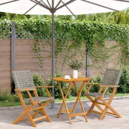 Berkfield Home Beautiful 3 Piece Bistro Set Grey Poly Rattan & Solid Wood - thumbnail 2