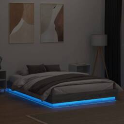 Berkfield Home Durable Bed Frame with LED without Mattress Grey Sonoma 120x200 cm - Size: Small Double - thumbnail 4