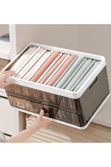 Living and Home Folding Clothes Organiser Wardrobe Drawer Storage Box with 9 Dividers & Lid in Brown - image 1