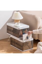 Living and Home Folding Clothes Organiser Wardrobe Drawer Storage Box with 9 Dividers & Lid in Brown - thumbnail 3
