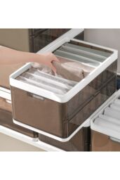 Living and Home Folding Clothes Organiser Wardrobe Drawer Storage Box with 9 Dividers & Lid in Brown - thumbnail 5