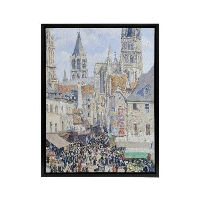 "Artery8 Grocery Street Rouen Cityscape Pissarro Black Framed Canvas Wall Art - Size: W12"" x H16""" - image 1