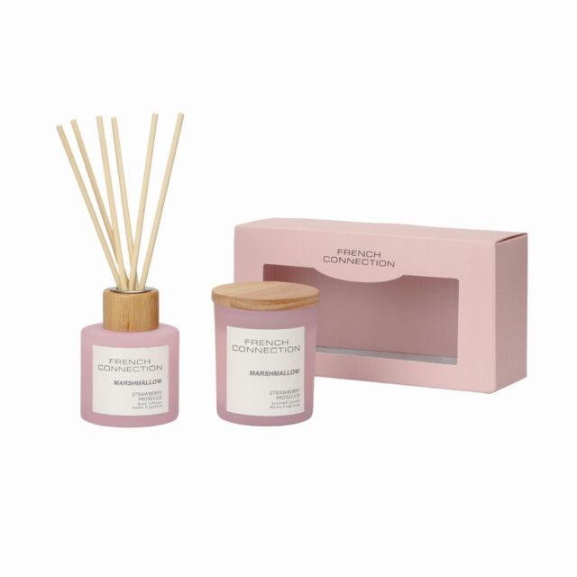 French Connection Strawberry Prosecco 130G Candle & 100ML Reed Diffuser Gift Set Pastel Range in Baby Pink - Size: 2 Pack - image 1