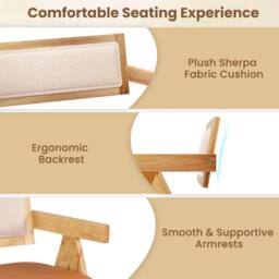 VOGREX Natural Rubber Wood Dining Bench With Armrest in Brown - thumbnail 4