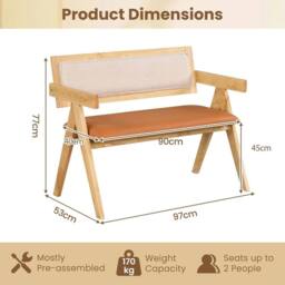 VOGREX Natural Rubber Wood Dining Bench With Armrest in Brown - thumbnail 2