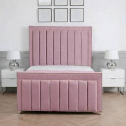 Living Comfort Bedz Royale Plush Velvet Upholstered Bed Slatted Base with 48Inch Headboard in Pink - Size: Super King - thumbnail 2