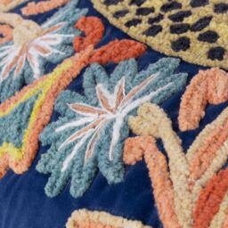 Wylder Tropics Regal Leopard Embroidered 100% Cotton Velvet Cushion in Blue - Size: 50 cm x 50 cm - thumbnail 6