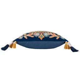 Wylder Tropics Regal Leopard Embroidered 100% Cotton Velvet Cushion in Blue - Size: 50 cm x 50 cm - thumbnail 3