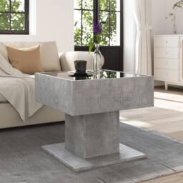 Berkfield Home Coffee Table with LED Concrete Grey 50x50x45 cm Engineered Wood - Size: 50 x 50 x 45 cm - thumbnail 4