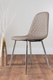 FurnitureboxUK Adley Grey Concrete Effect Round Dining Table & 4 Corona Silver Chairs in Beige - thumbnail 4
