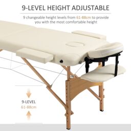 HOMCOM Wooden Folding Spa Beauty Massage Table w/ 2 Sections, Carry Bag in Cream - Size: Single - thumbnail 4