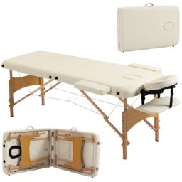 HOMCOM Wooden Folding Spa Beauty Massage Table w/ 2 Sections, Carry Bag in Cream - Size: Single - thumbnail 2