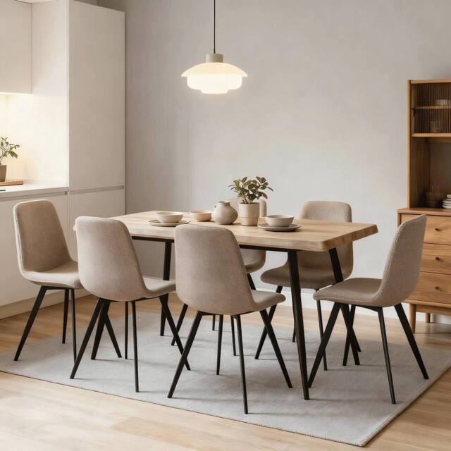 Home Source Avara Contemporary Dining Set 120cm Table & Upholstered Chairs in Beige - Size: 5 Pack - image 1
