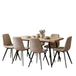 Home Source Avara Contemporary Dining Set 120cm Table & Upholstered Chairs in Beige - Size: 5 Pack - thumbnail 5