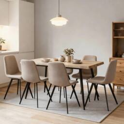 Home Source Avara Contemporary Dining Set 120cm Table & Upholstered Chairs in Beige - Size: 5 Pack - thumbnail 1