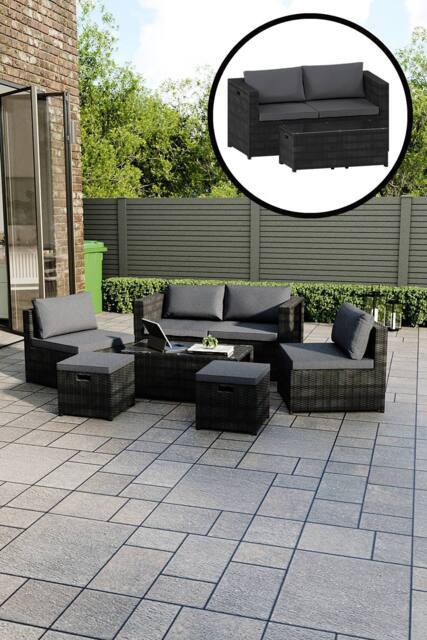 Home Discount Garden Vida Islay 6 Seater Rattan Furniture Set 'ALREADY ASSEMBLED' in Black - image 1