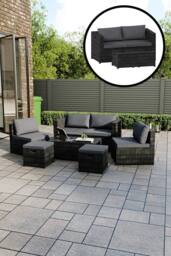 Home Discount Garden Vida Islay 6 Seater Rattan Furniture Set 'ALREADY ASSEMBLED' in Black - thumbnail 1
