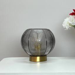K LIVING Leaves Smokey Glass Table Lamp in Grey